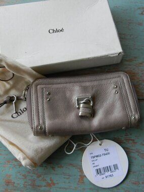 Chloe Paddington LARGE ZIP AROUND GRAY LEATHER Wallet Lock & Key DUSTBAG & BOX